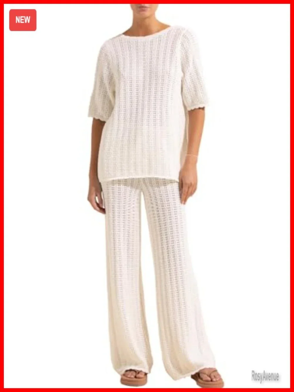 Summer 2 Piece Swimsuit Cover Up Crochet Knit Cardigan Tops Long Pants Set